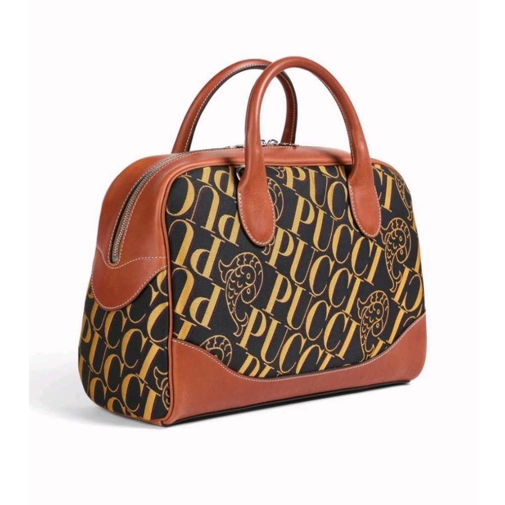 Emilio Pucci Black and Brown Logo Satchel
